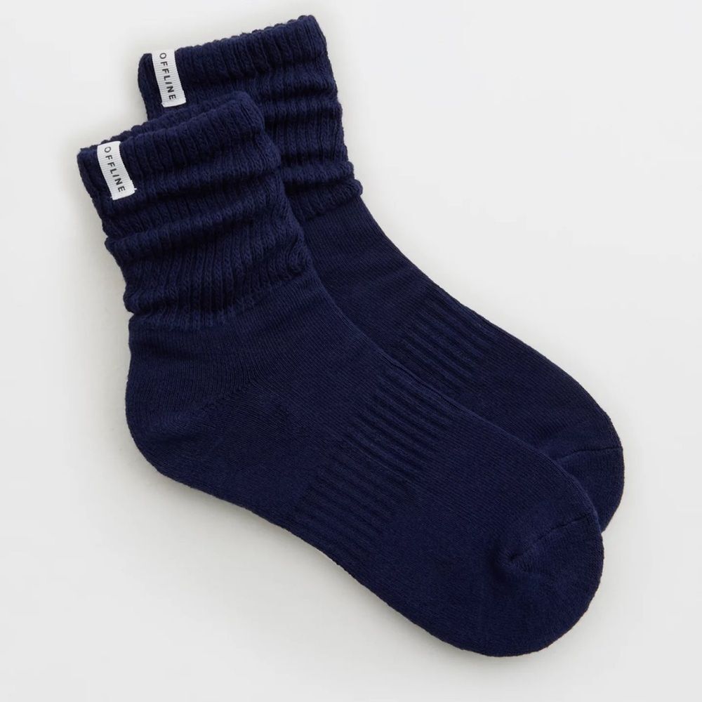 OFFLINE Royal Navy Blue Short Scrunch Tab Logo Cotton Socks